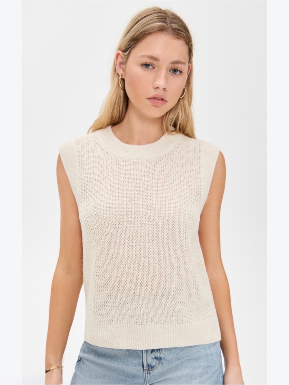Faherty Ivory Miramar Linen Organic Cotton Sleeveless Sweater Tank Size Large
